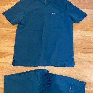 Jaanuu Men's Medium Caribbean Blue scrub set